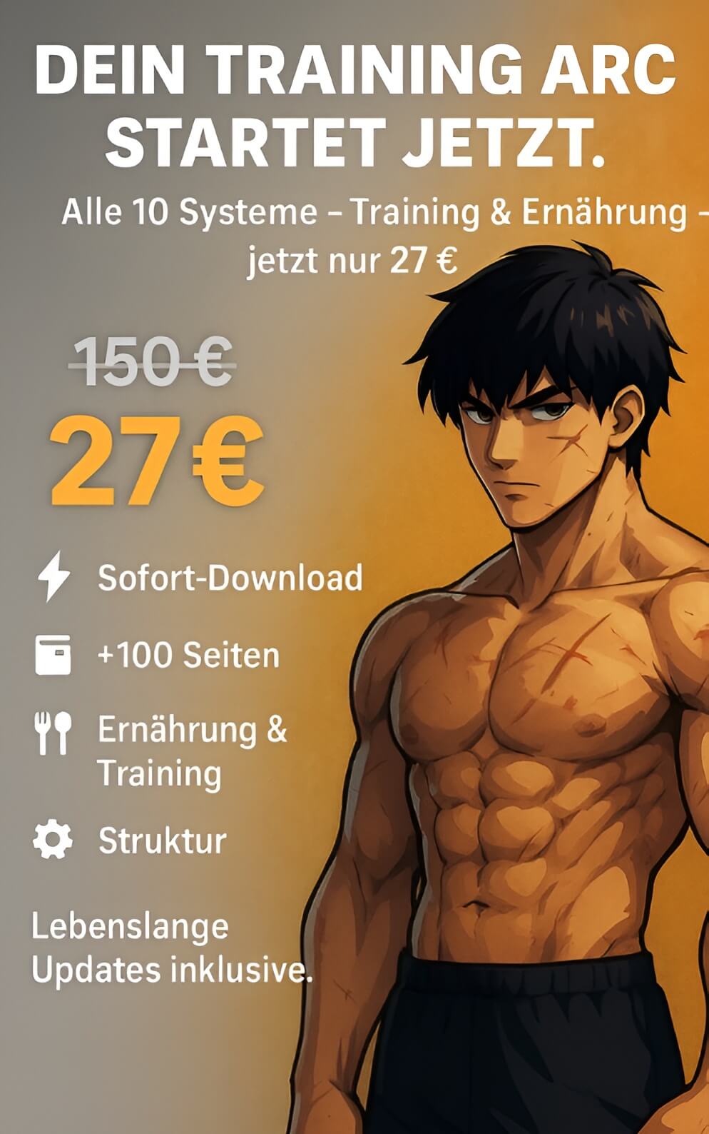 Training Arc – Das komplette Anime Fitness System (8 Trainingspläne + 2 Ernährungs-Guides, PDF, Sofort-Download)