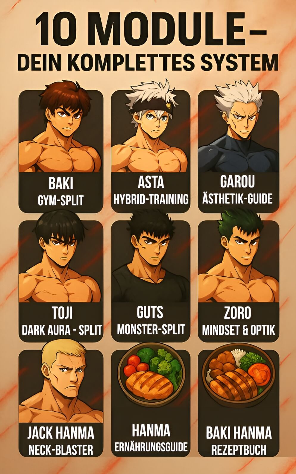 Training Arc – Das komplette Anime Fitness System (8 Trainingspläne + 2 Ernährungs-Guides, PDF, Sofort-Download)